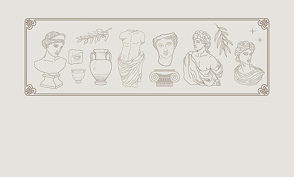 Un dessin au trait de statues anciennes Un dessin au trait de statues anciennes