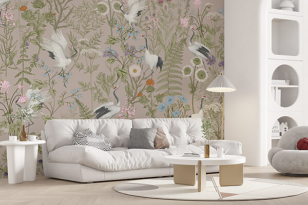 Un papier peint avec des oiseaux et des plantes Un papier peint avec des oiseaux et des plantes