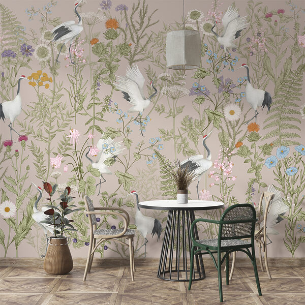 Un papier peint avec des oiseaux et des plantes Un papier peint avec des oiseaux et des plantes
