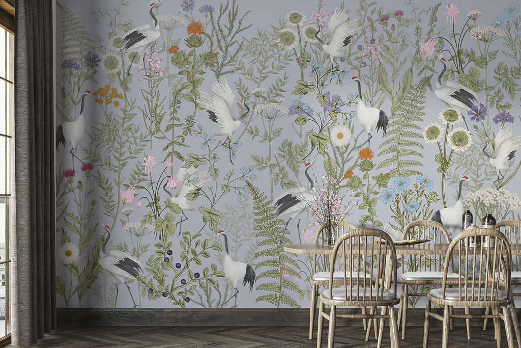 A wallpaper with birds and flowers A wallpaper with birds and flowers
