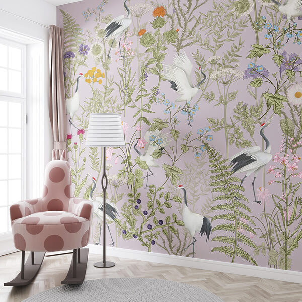 A wallpaper with birds and plants