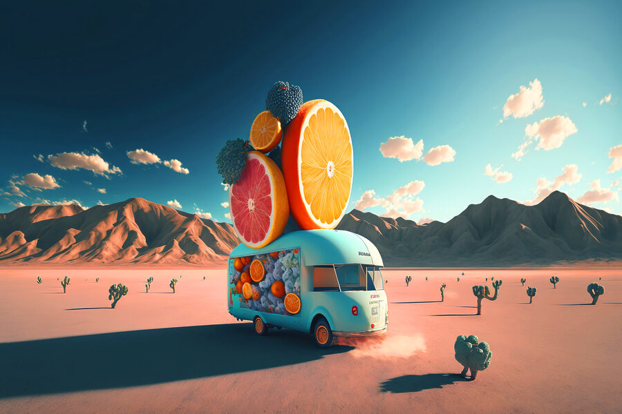 Une camionnette avec des fruits
