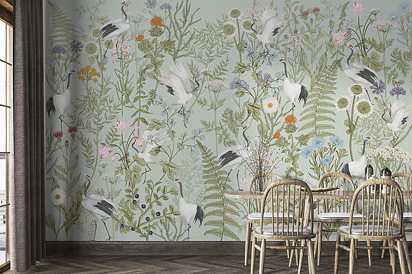 Un papier peint avec des oiseaux et des plantes Un papier peint avec des oiseaux et des plantes