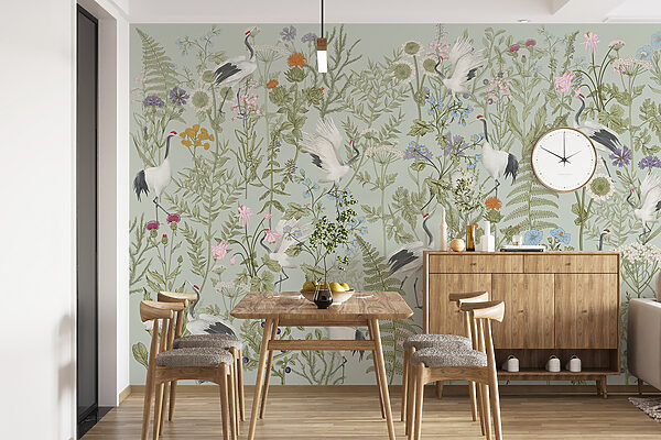 Un papier peint avec des oiseaux et des plantes Un papier peint avec des oiseaux et des plantes