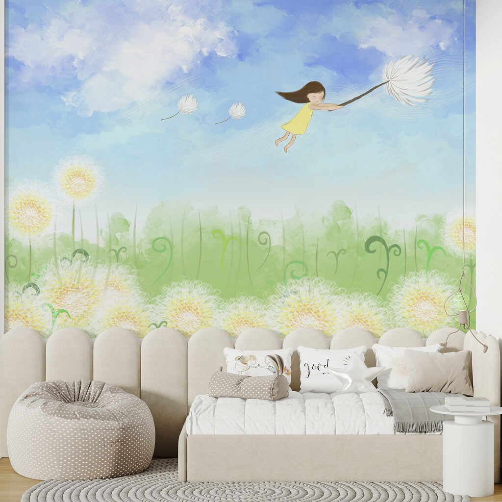 A girl flying on a dandelion A girl flying on a dandelion