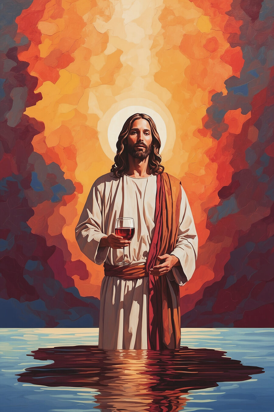 Peinture d'un homme tenant un verre de vin