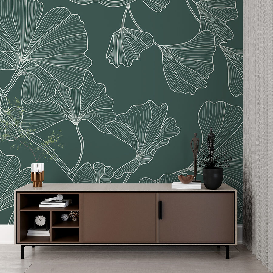Motif de feuilles sur fond vert