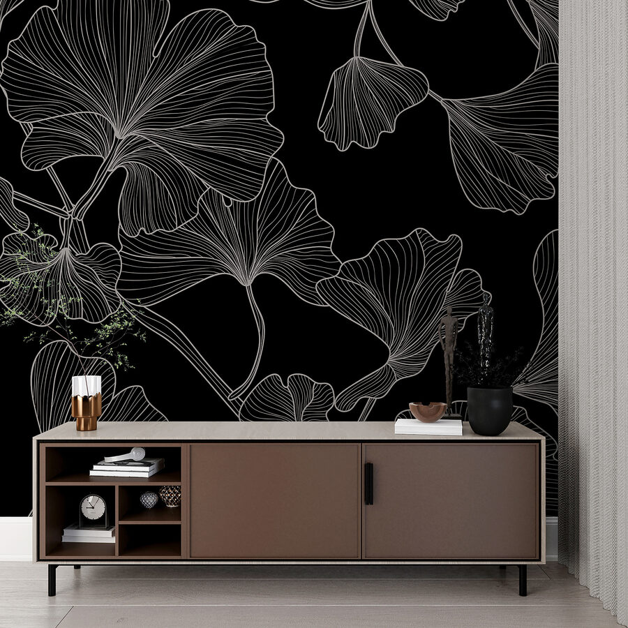Un motif de feuilles en noir et blanc