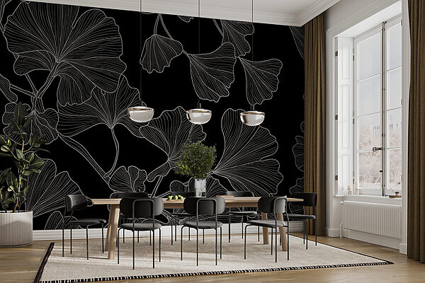 Un motif de feuilles en noir et blanc Un motif de feuilles en noir et blanc