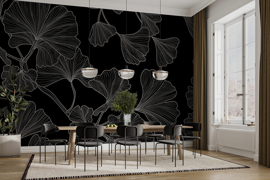 Un motif de feuilles en noir et blanc