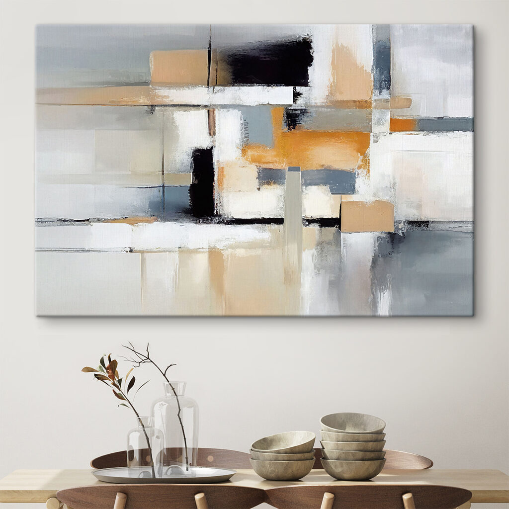 A painting of a white and black abstract art