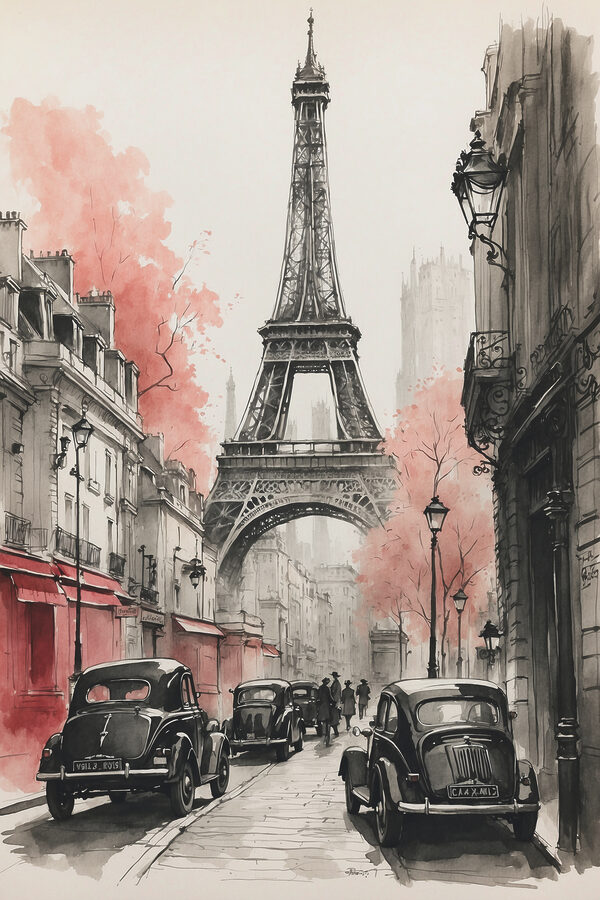 Une rue avec des voitures et une tour Une rue avec des voitures et une tour