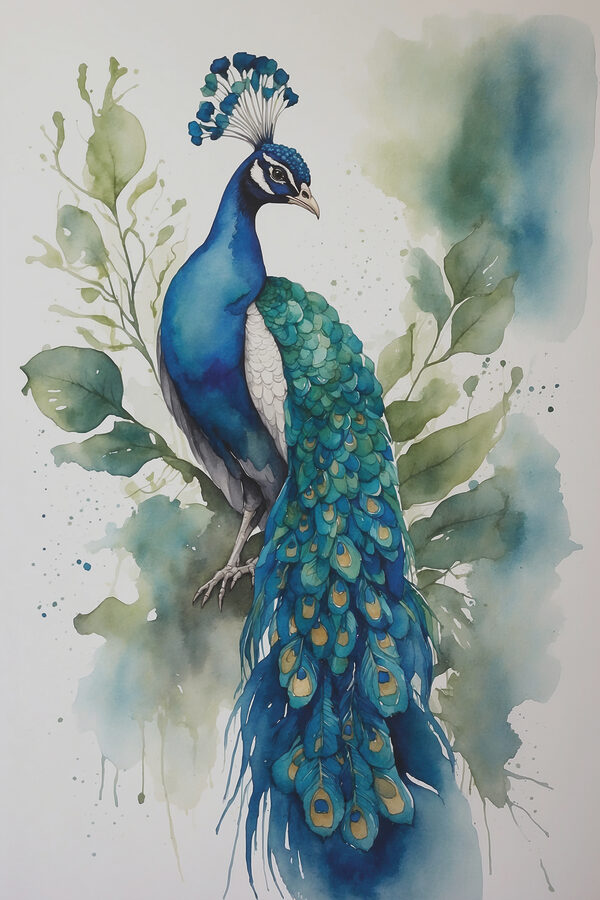 Une aquarelle d'un paon Une aquarelle d'un paon