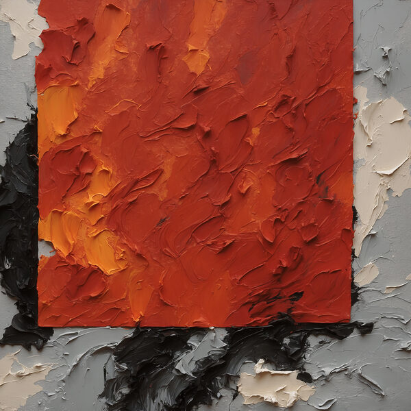 Peinture d'un carré rouge avec de la peinture noire et blanche Peinture d'un carré rouge avec de la peinture noire et blanche