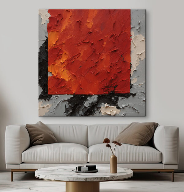 Peinture d'un carré rouge avec de la peinture noire et blanche Peinture d'un carré rouge avec de la peinture noire et blanche