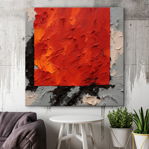 Peinture d'un carré rouge avec de la peinture noire et blanche Peinture d'un carré rouge avec de la peinture noire et blanche