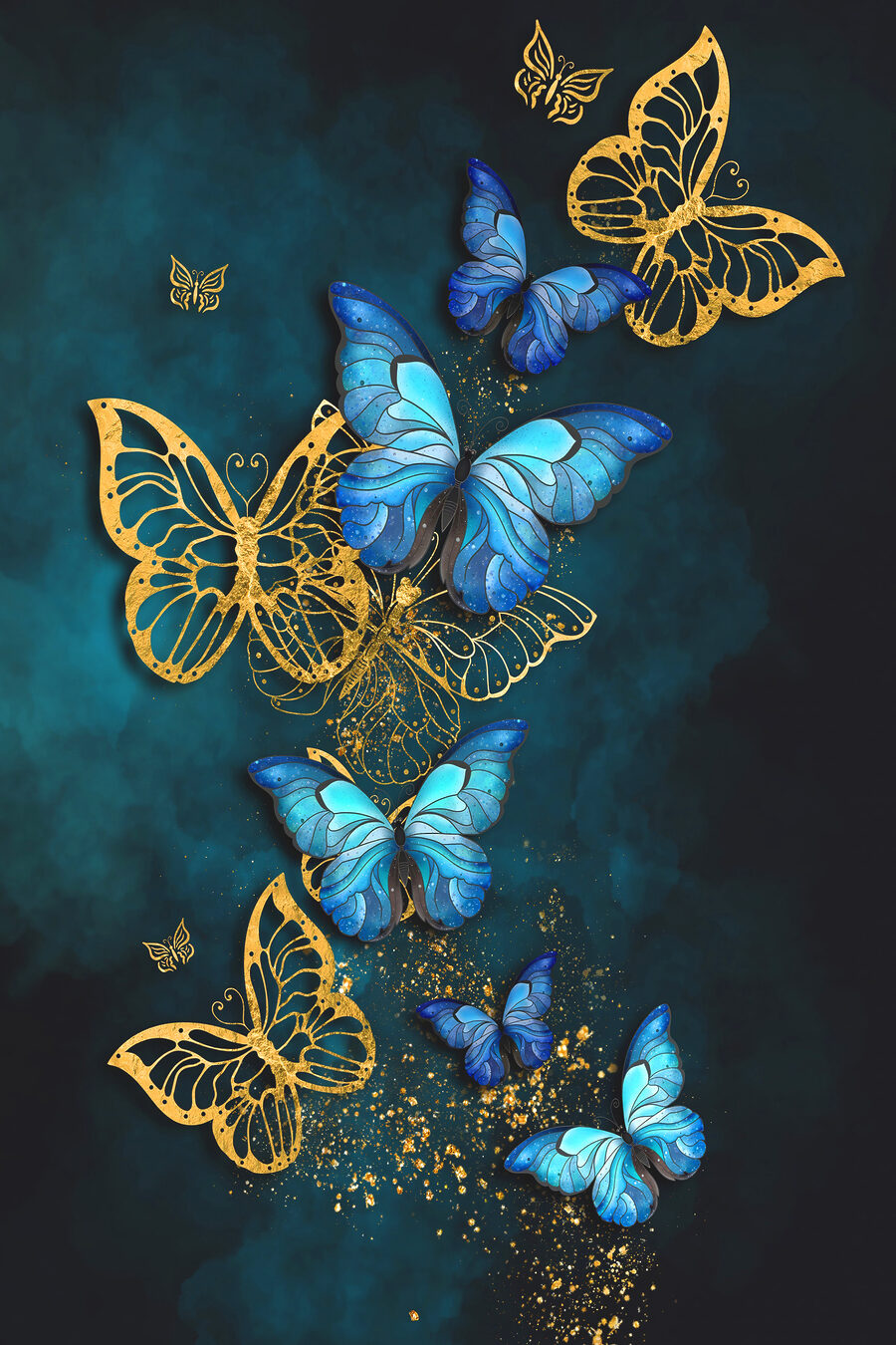 Groupe de papillons sur fond bleu