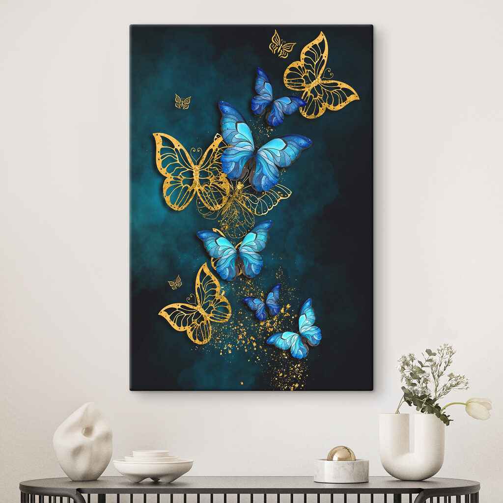 A group of butterflies on a blue background