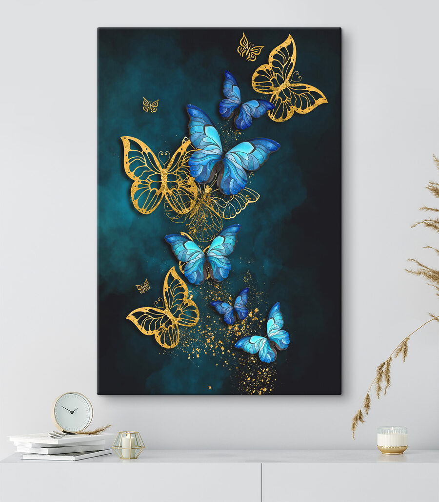 Groupe de papillons sur fond bleu
