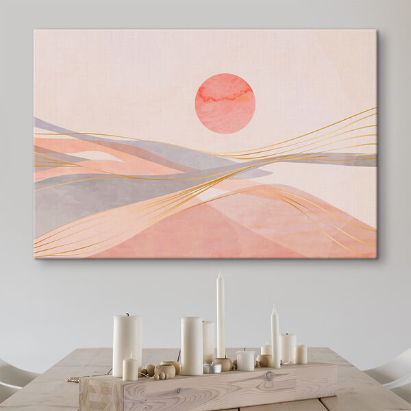 Tableaux Une vague rose et grise avec un soleil rouge (UGS : s37548) Tableaux Tableaux Une vague rose et grise avec un soleil rouge (UGS : s37548)