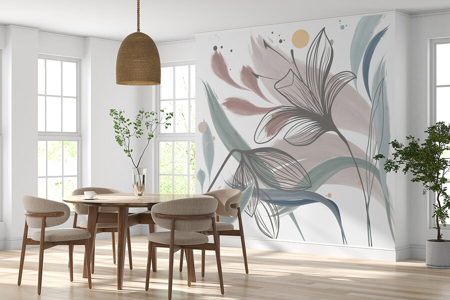 Un dessin de fleurs et de feuilles