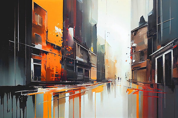 Peinture d'une rue avec des bâtiments Peinture d'une rue avec des bâtiments