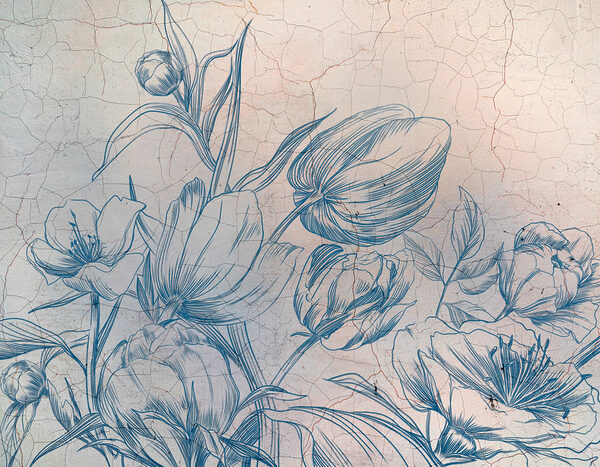 Un dessin de fleurs sur un mur fissuré Un dessin de fleurs sur un mur fissuré
