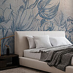 Papier peint Un dessin de fleurs sur un mur fissuré