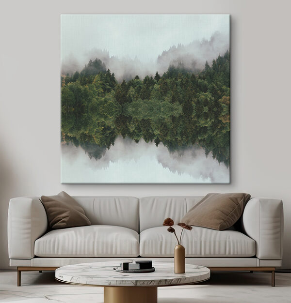 A reflection of trees in the water