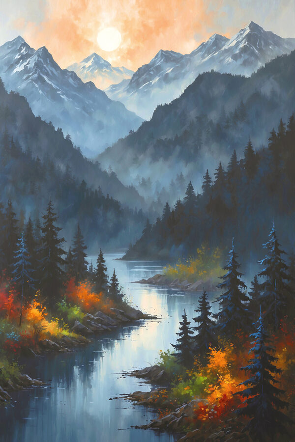 A river running through a mountain valley A river running through a mountain valley