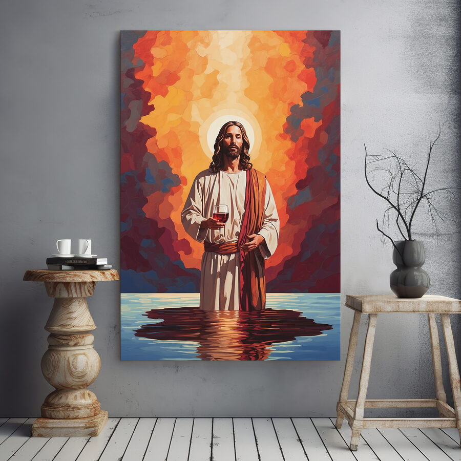 Peinture d'un homme tenant un verre de vin