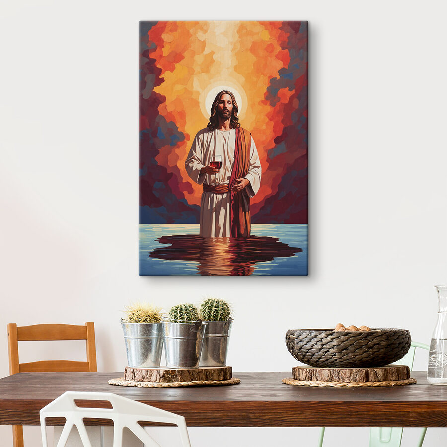 Peinture d'un homme tenant un verre de vin
