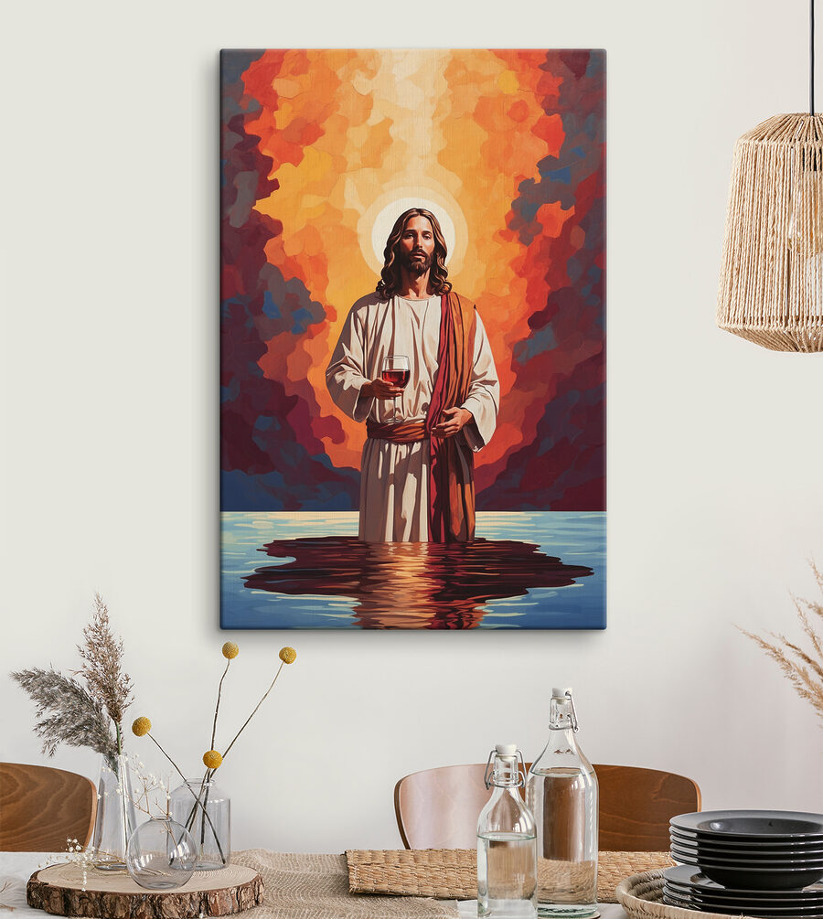 Peinture d'un homme tenant un verre de vin