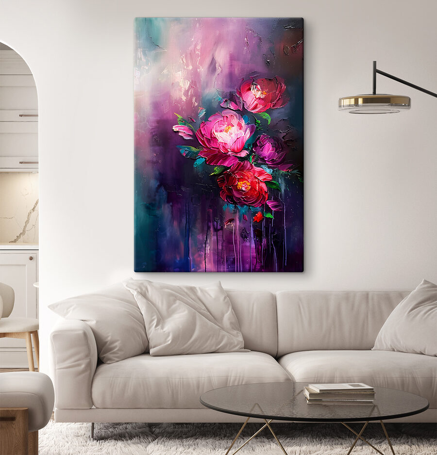 Peinture de fleurs sur fond violet Peinture de fleurs sur fond violet