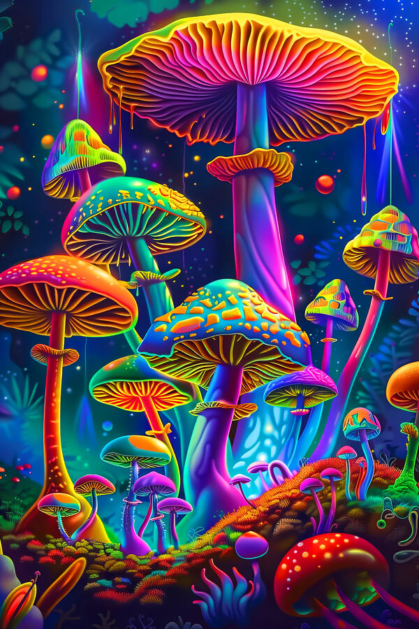 Champignons colorés dans une forêt Champignons colorés dans une forêt