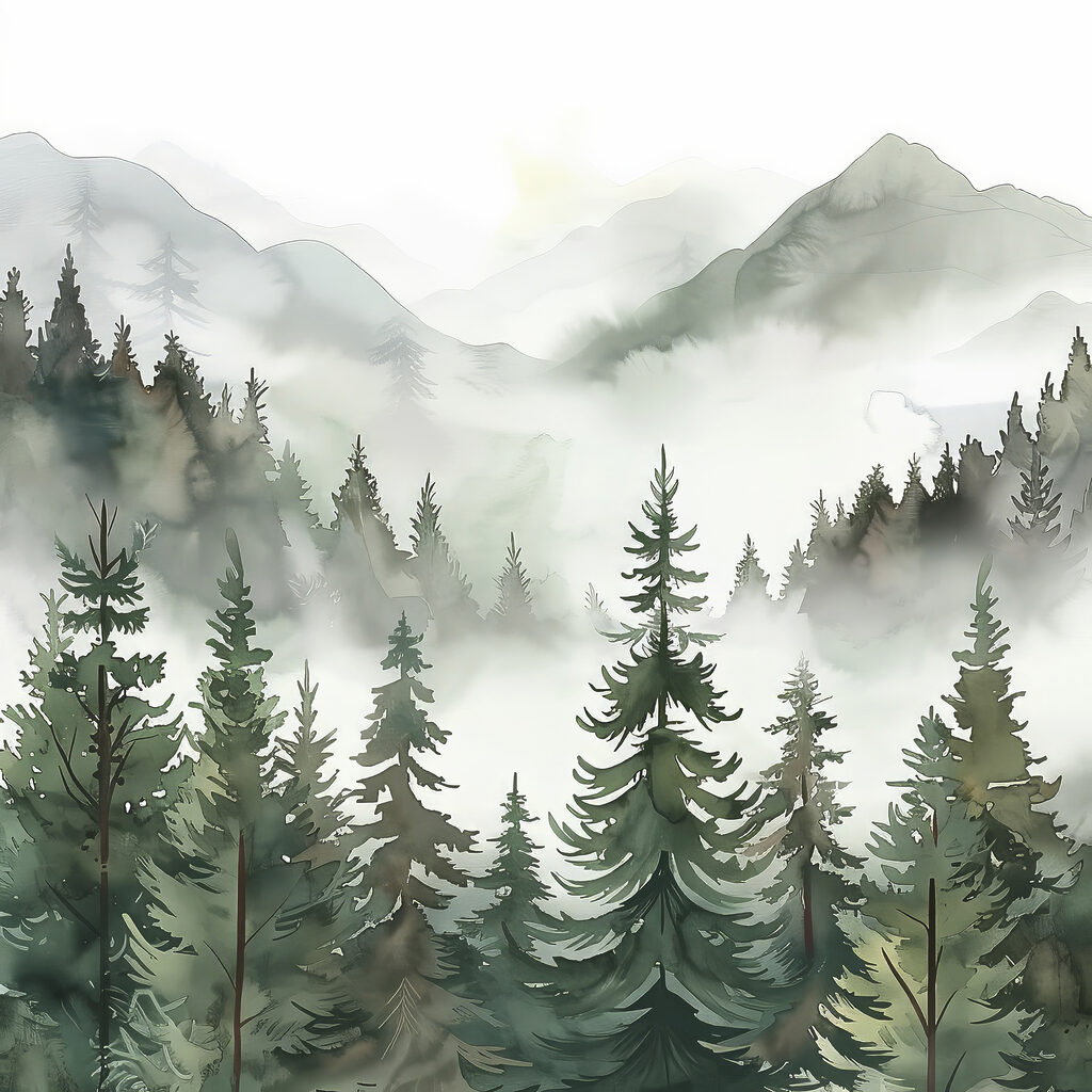 A landscape of trees and mountains A landscape of trees and mountains