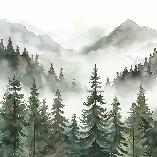 A landscape of trees and mountains A landscape of trees and mountains