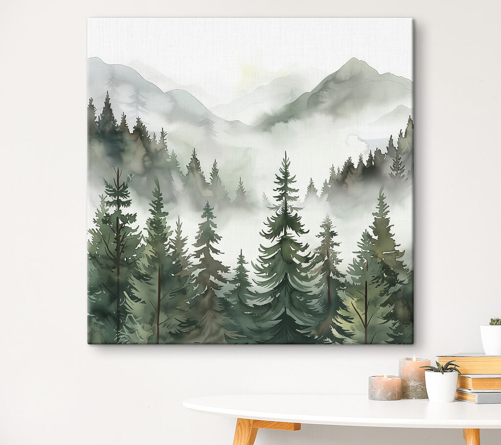 A landscape of trees and mountains A landscape of trees and mountains