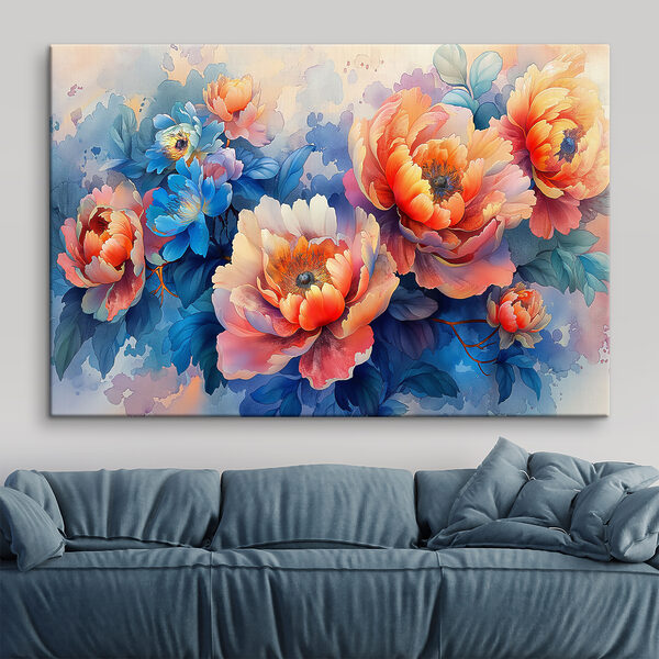 Peinture de fleurs sur fond bleu Peinture de fleurs sur fond bleu