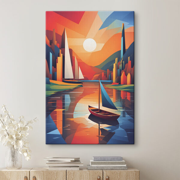 Une peinture de bateaux sur une rivière Une peinture de bateaux sur une rivière