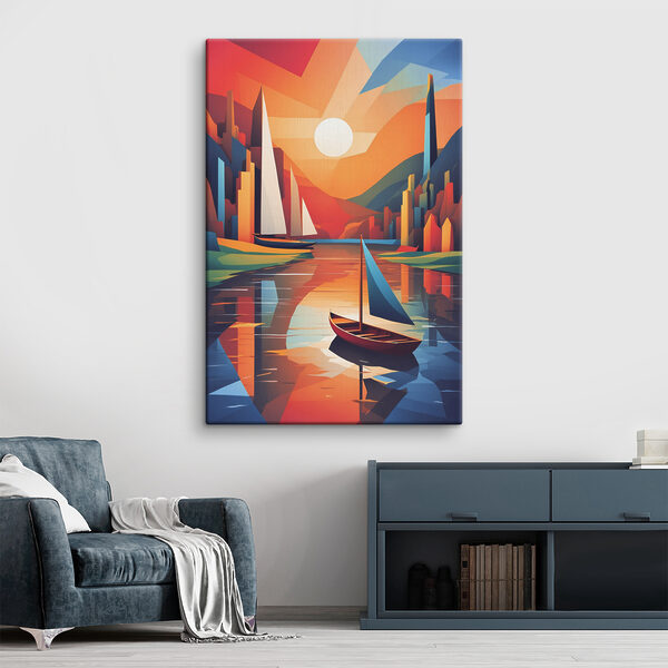 Une peinture de bateaux sur une rivière Une peinture de bateaux sur une rivière