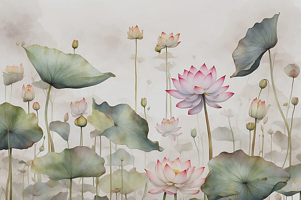 Une peinture de fleurs et de feuilles Une peinture de fleurs et de feuilles