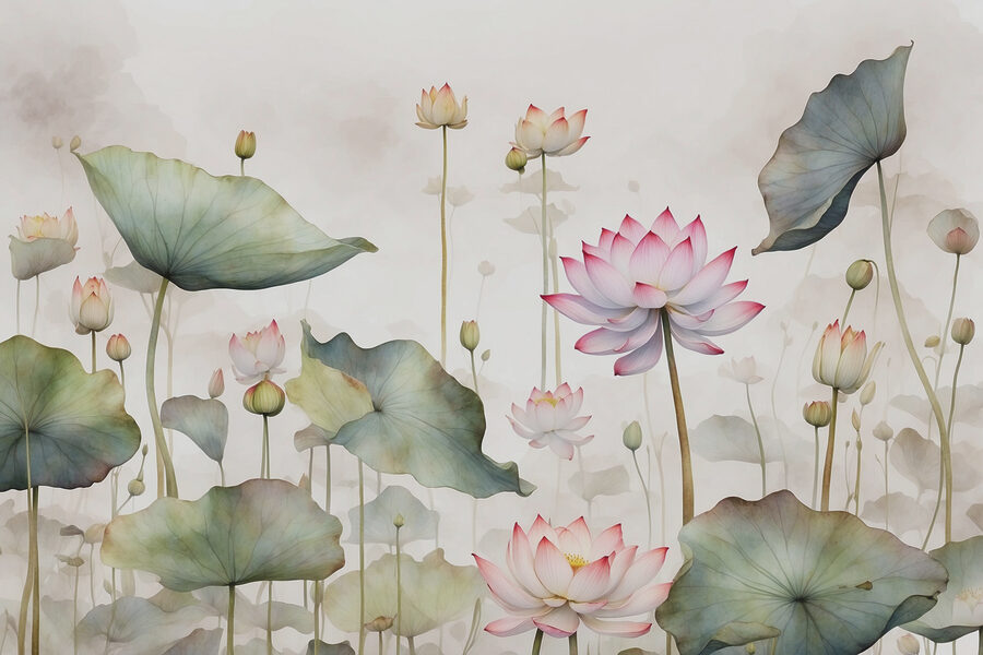 Une peinture de fleurs et de feuilles Une peinture de fleurs et de feuilles