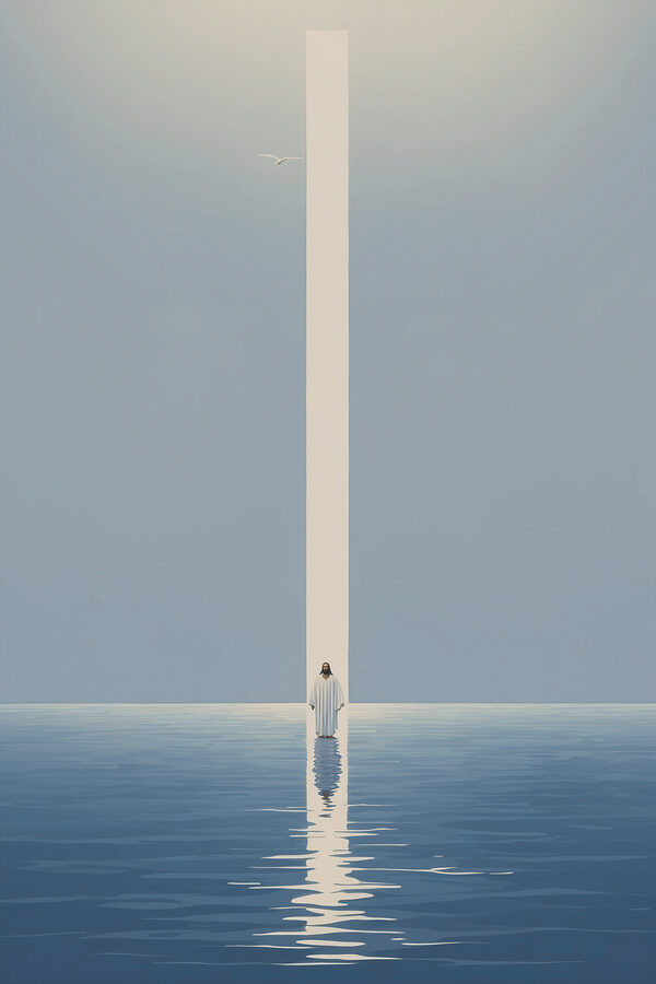 Une personne se tenant dans l'eau avec un faisceau lumineux Une personne se tenant dans l'eau avec un faisceau lumineux