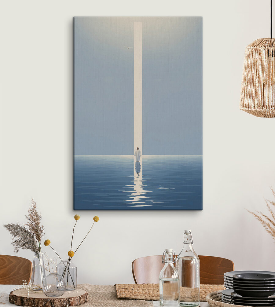 Une personne se tenant dans l'eau avec un faisceau lumineux Une personne se tenant dans l'eau avec un faisceau lumineux
