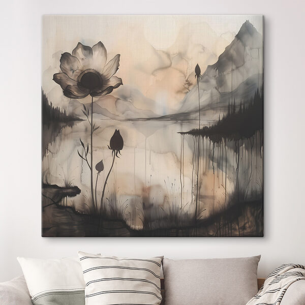 Peinture d'une fleur et d'un lac Peinture d'une fleur et d'un lac