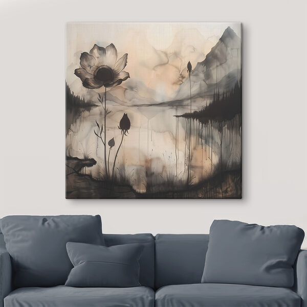Peinture d'une fleur et d'un lac Peinture d'une fleur et d'un lac
