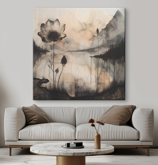 Peinture d'une fleur et d'un lac Peinture d'une fleur et d'un lac