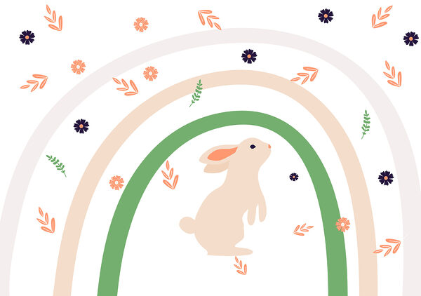 Un lapin et un arc-en-ciel avec des fleurs Un lapin et un arc-en-ciel avec des fleurs