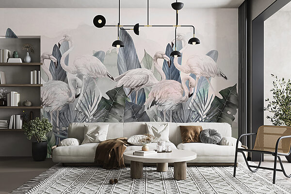 Un groupe de flamants roses et des feuilles w00505v2pig9r 600x400 - Un groupe de flamants roses et des feuilles - tegory